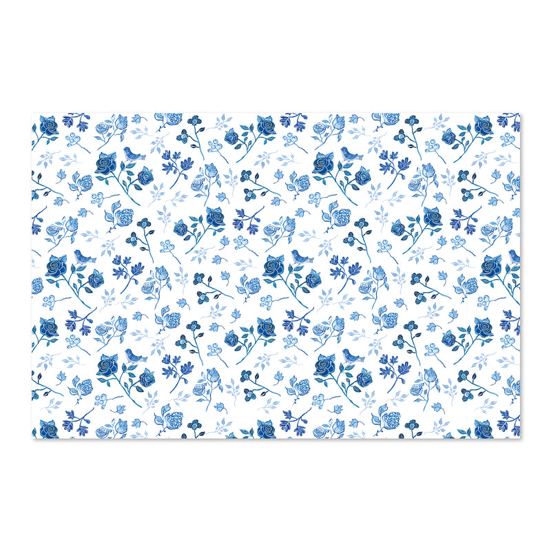 שטיח pvc  - אורלי פרחים כחול לבן במבצע