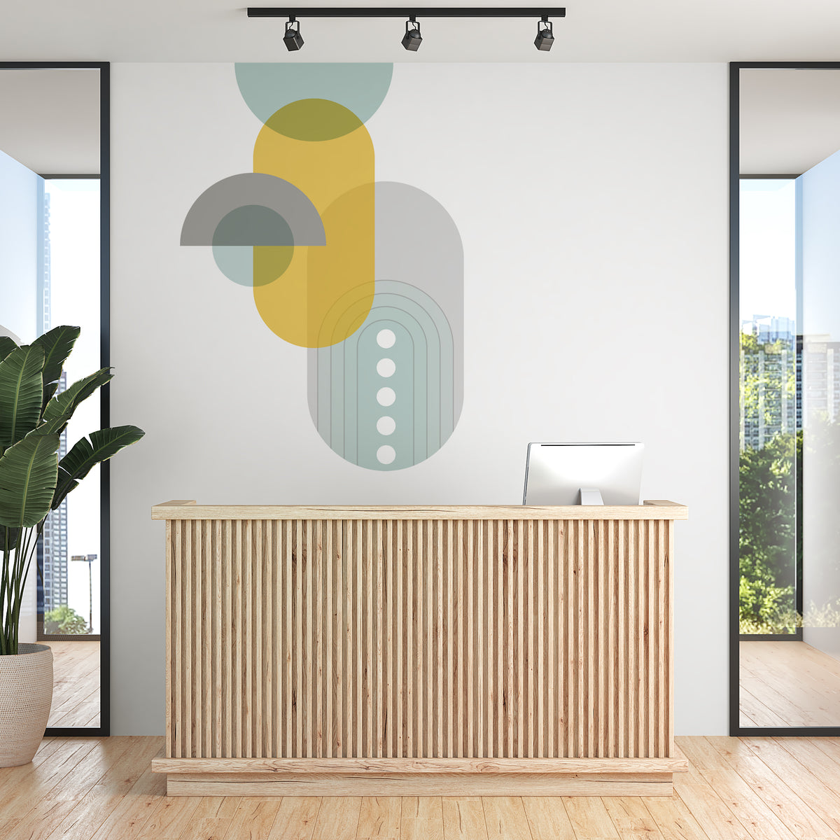 מדבקת קיר גיאומטרית סקנדינבית עומר- צהוב אפור