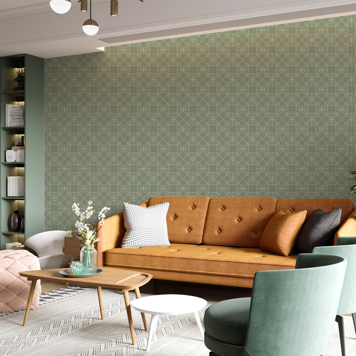 טפט קיר גיאומטרי דניאל- ירוק זית