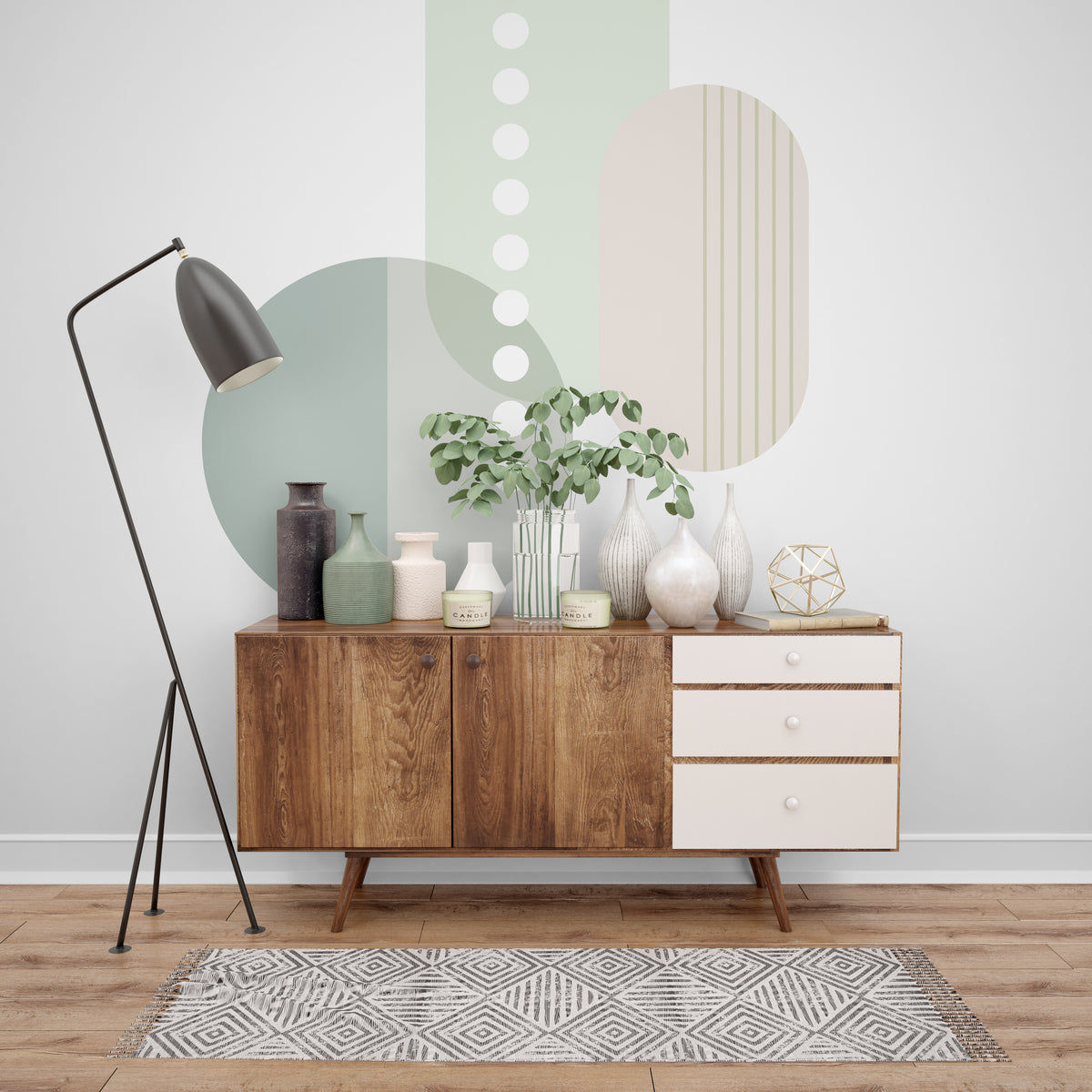 מדבקת קיר גיאומטרית גיא- אפור פסטל