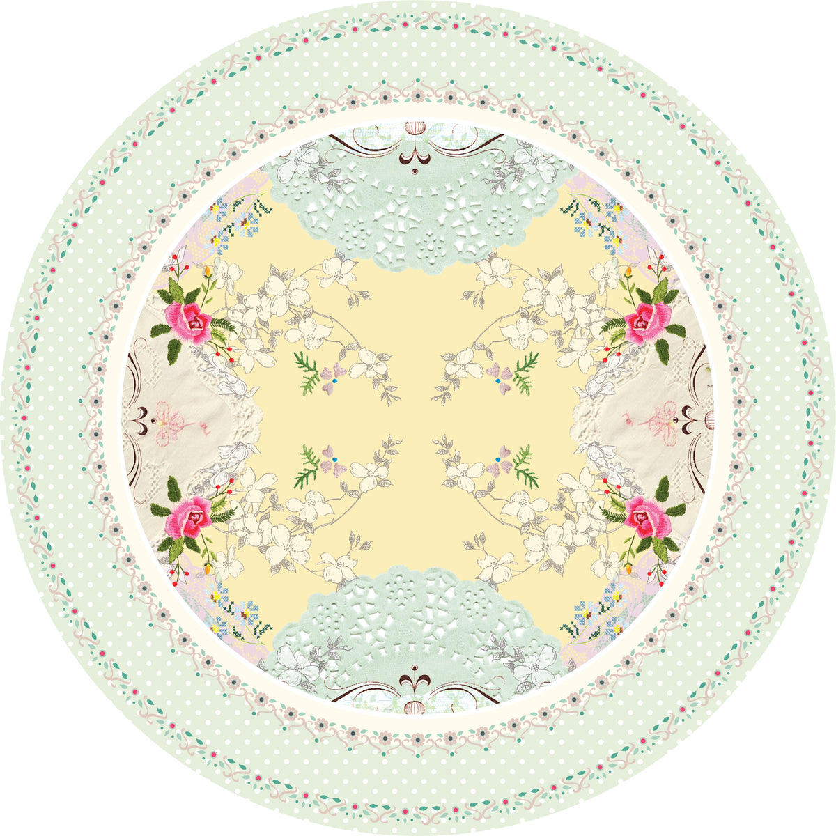 פלייסמט פיויסי שולחני תחרה צהבהב עגול במבצע