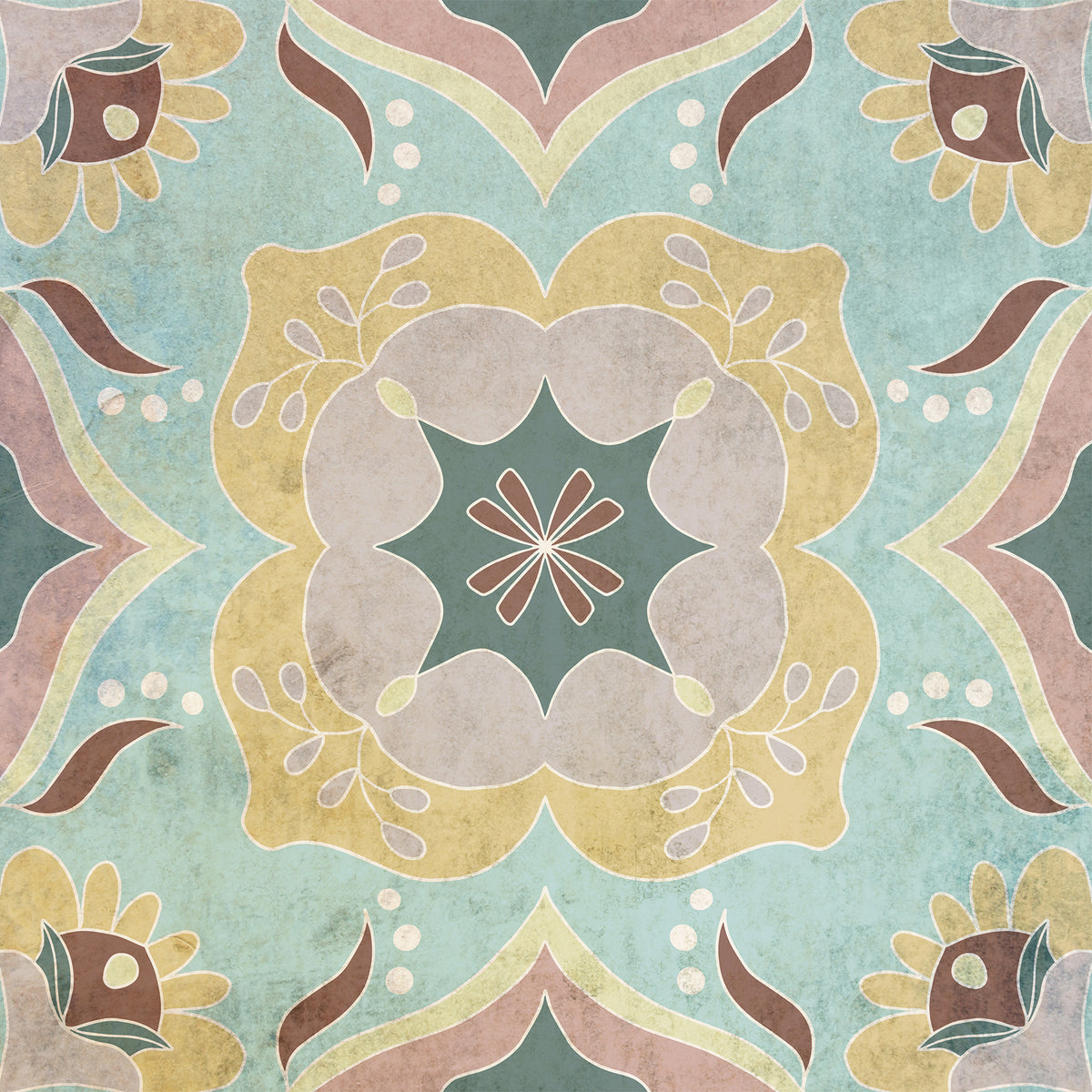 סט מדבקות אריח וינטג׳- רות טורקיז חרדל