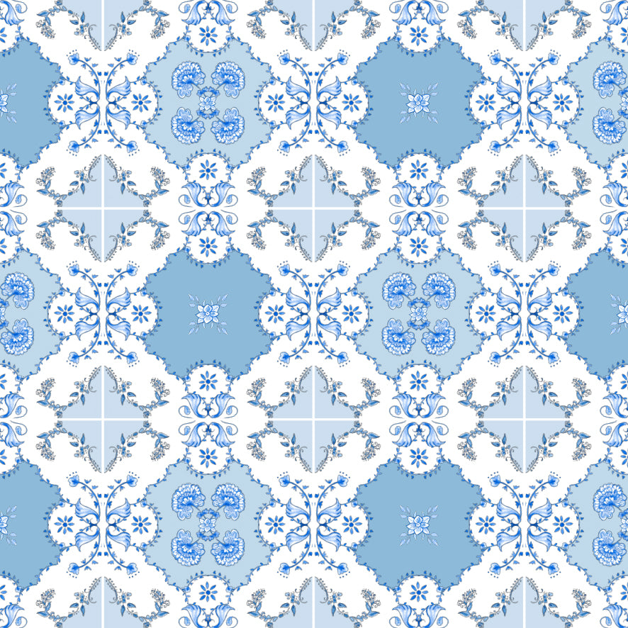 שטיח pvc  - אמסטרדם אריחים כחול לבן