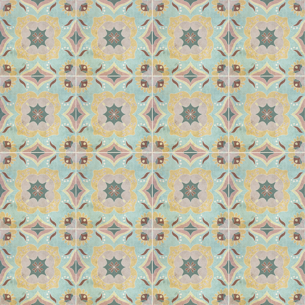 שטיח פיויסי אריחים וינטג׳- רות טורקיז חרדל