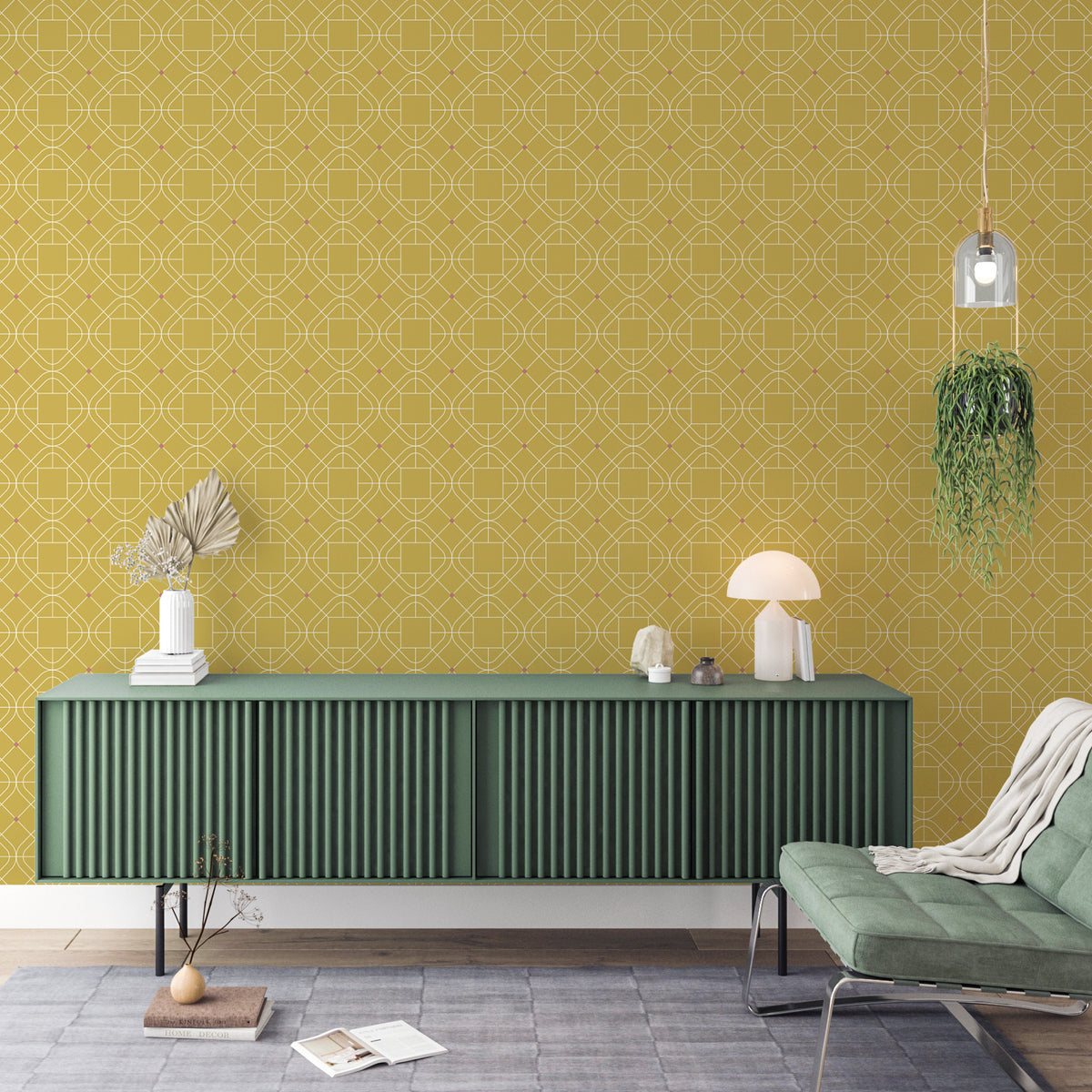 טפט קיר גיאומטרי דניאל- צהוב חרדל