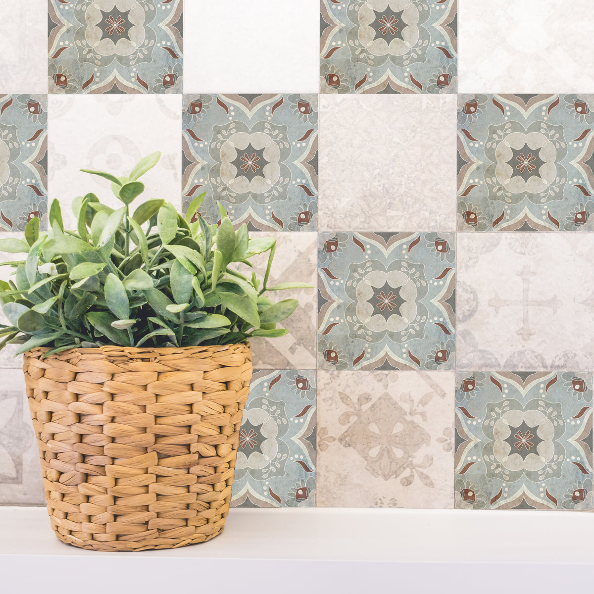 סט מדבקות אריח וינטג׳- רות אפור חום