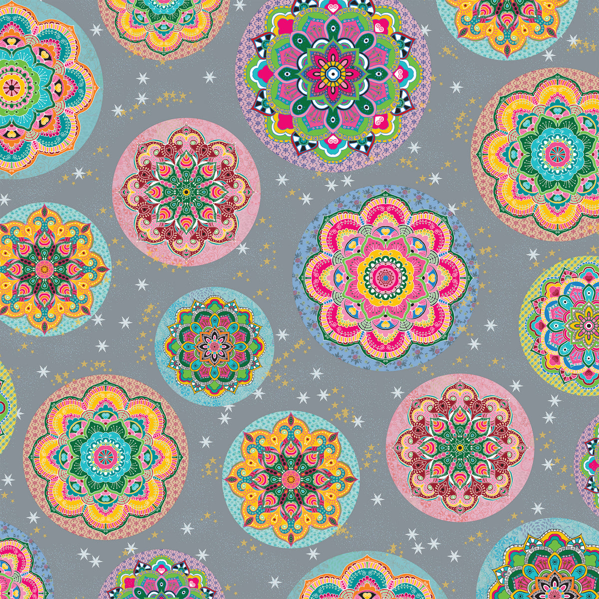 שטיח pvc-  מנדלות צבעוניות רקע אפור