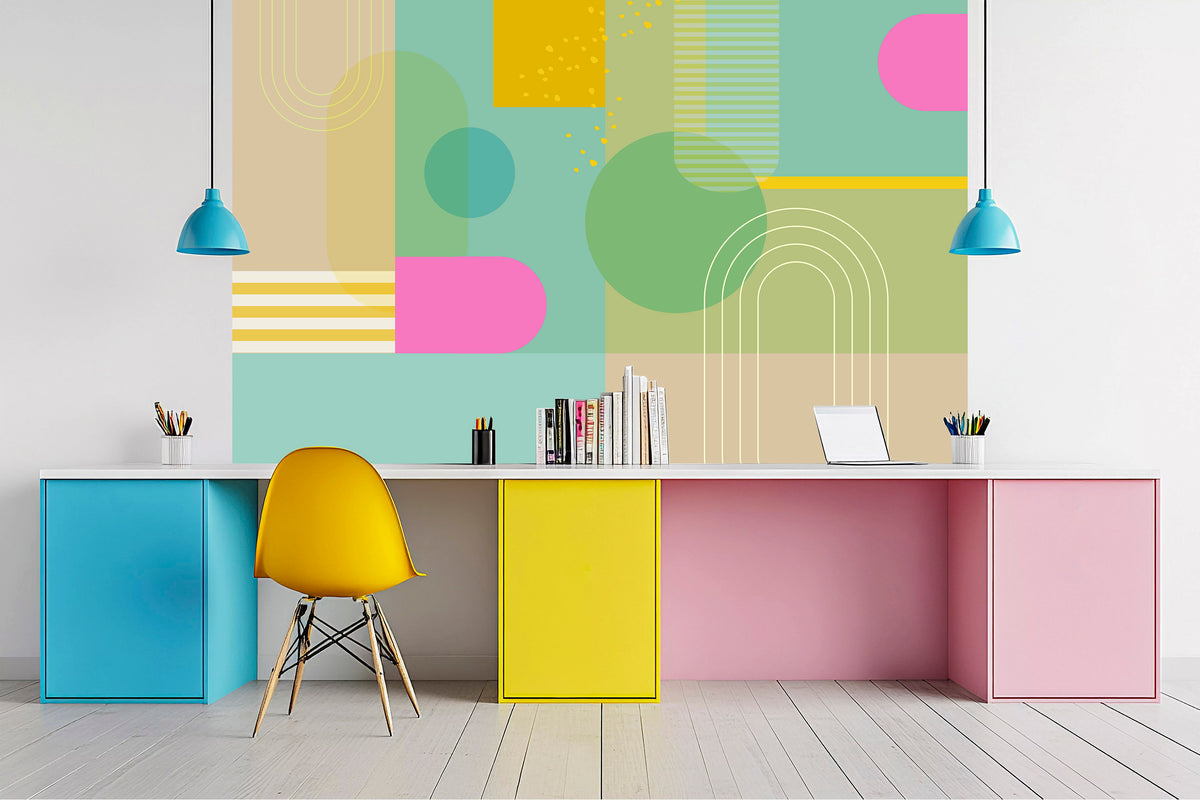 טפט קיר צעוני גיאומטרי לבית ספר ומרחבי למידה