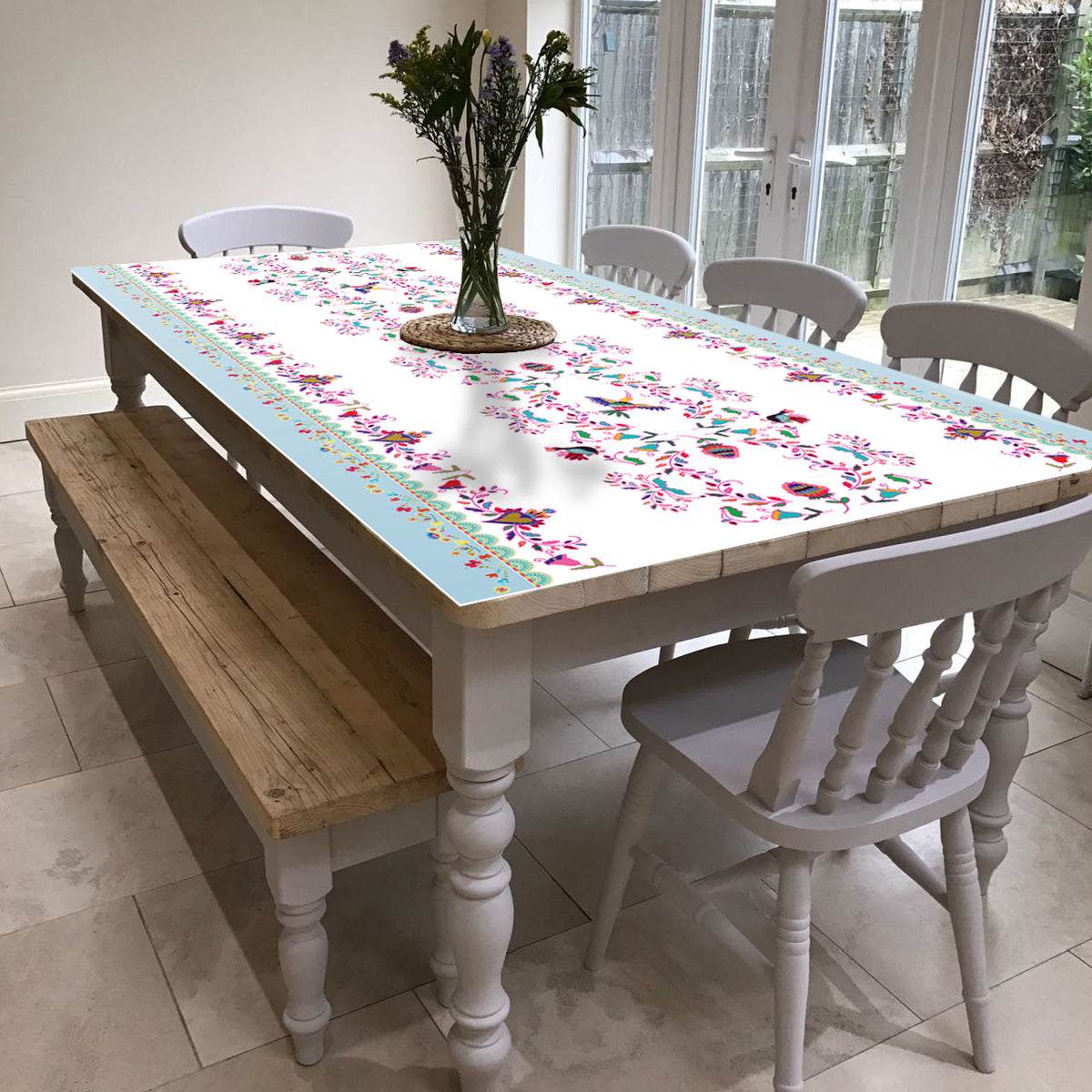 מפת שולחן pvc מלבנית מקסיקנה - לבן