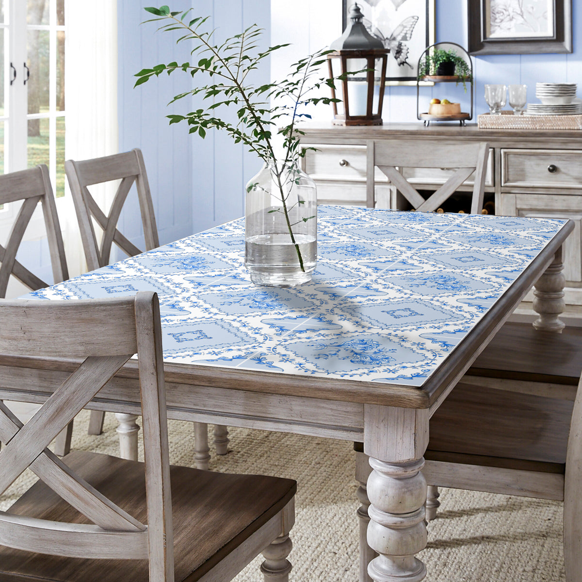 מפת שולחן pvc מלבנית כחול לבן - פורטו