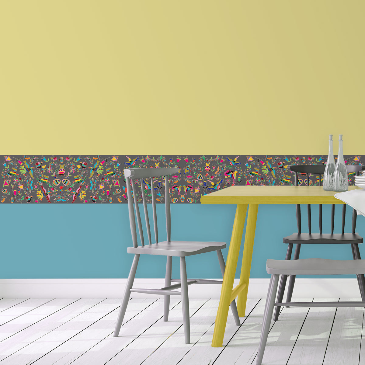 בורדר רקמות מקסיקני אפור