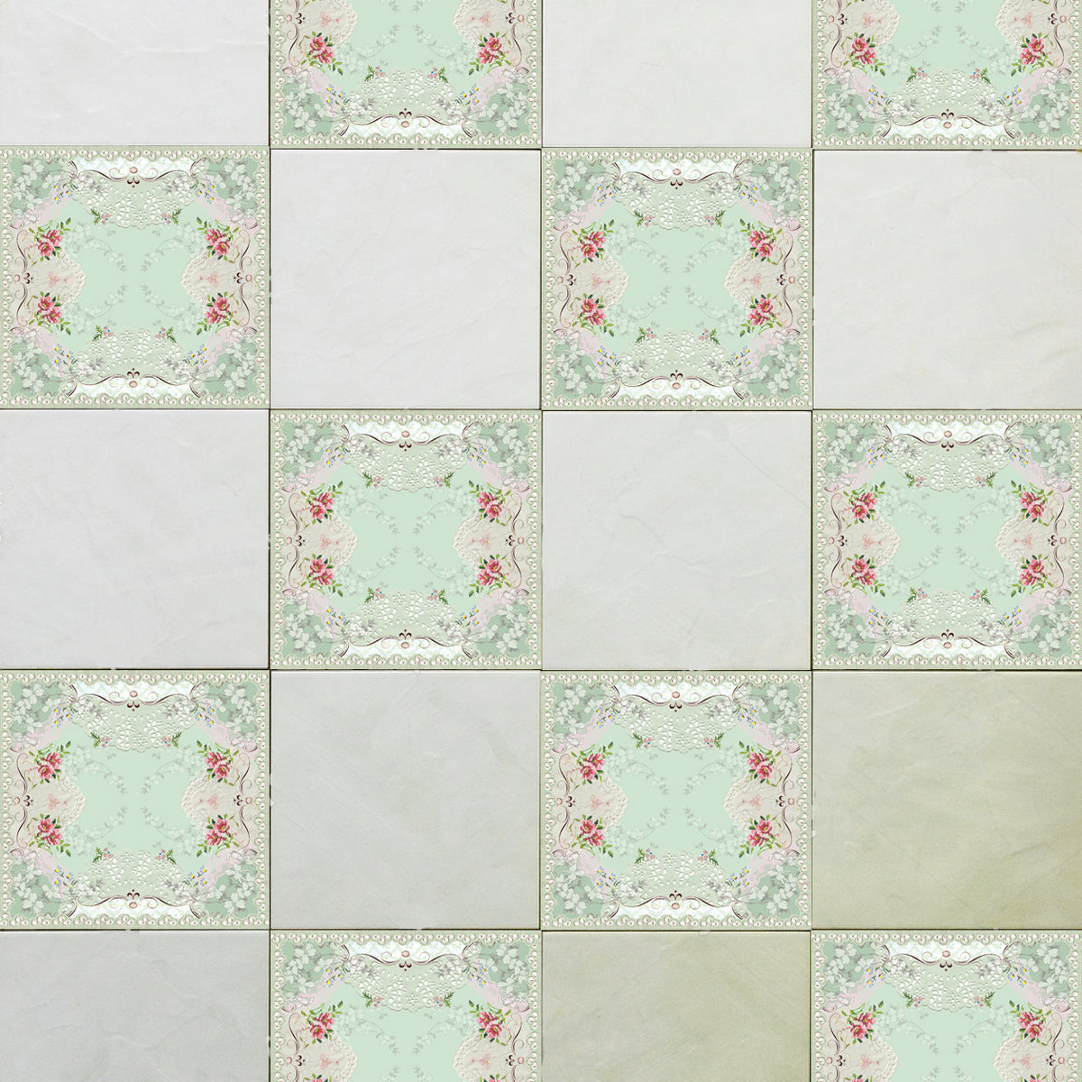 סט מדבקות אריחים- תחרה ירוק