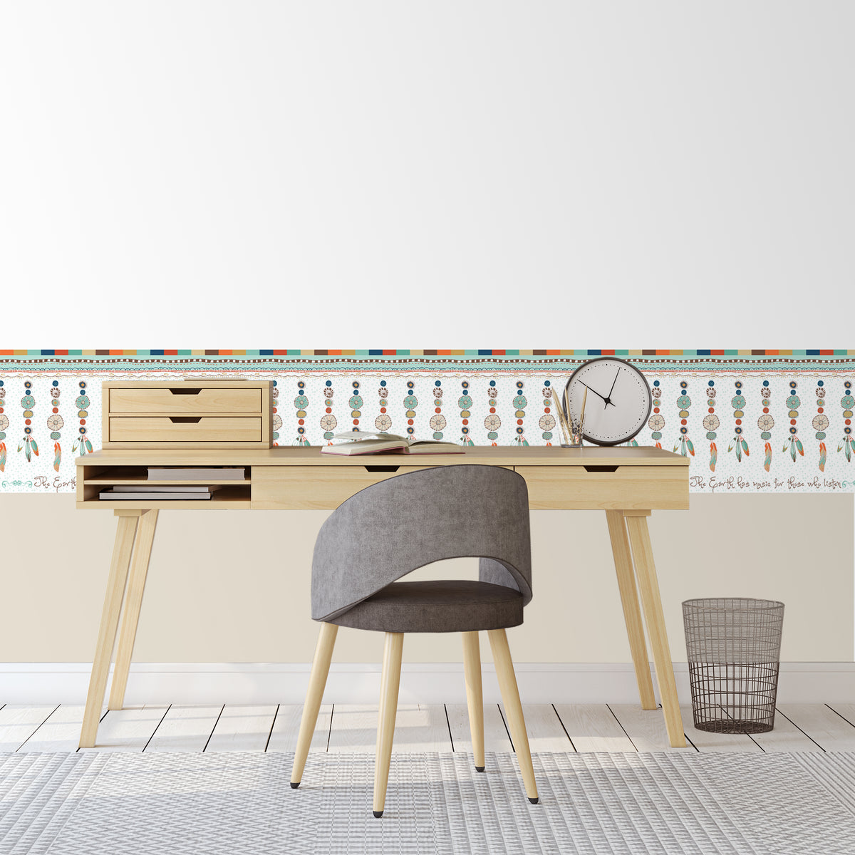 בורדר קיר נוצות אינדיאני לבן