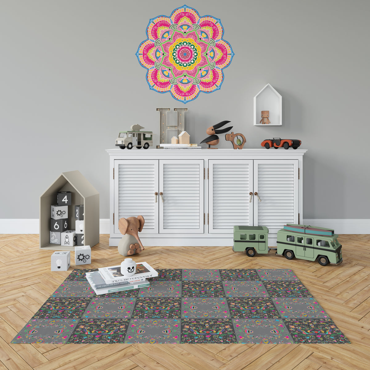 שטיח pvc  - אריחים מקסיקני אפור