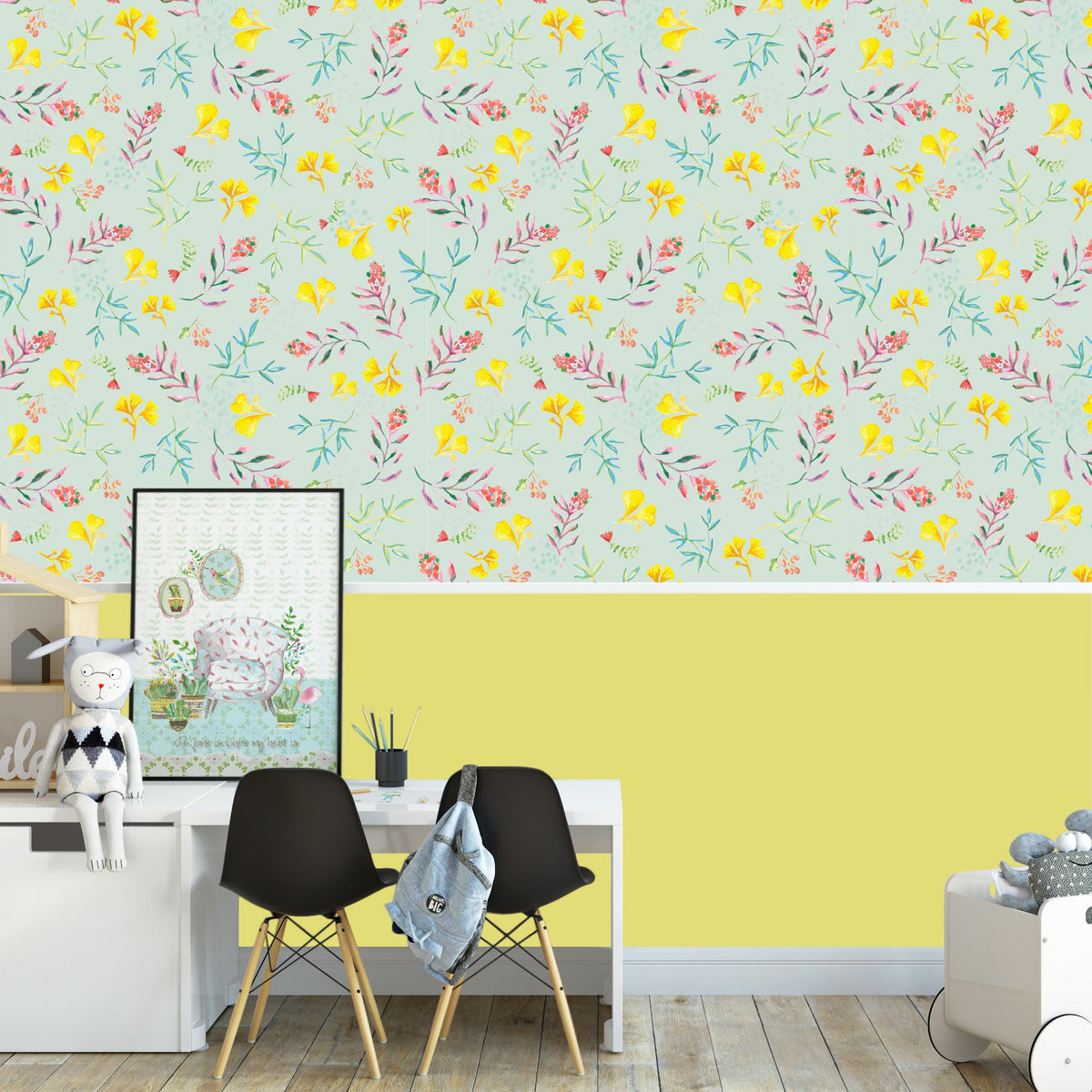 טפט קיר פרחים מיקה תכלת