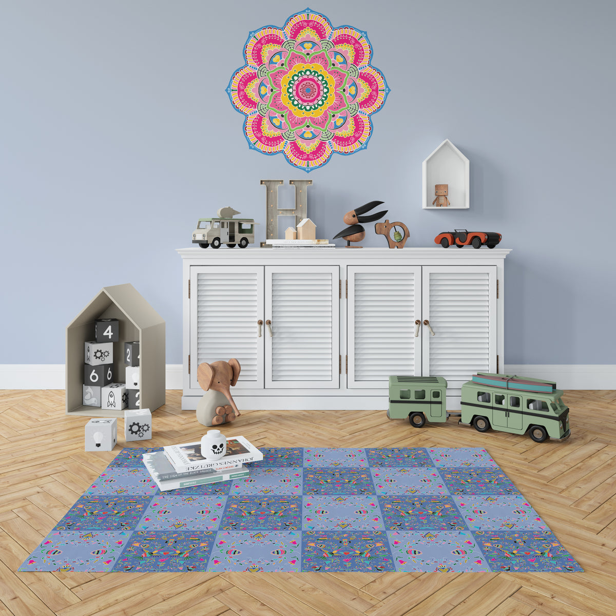 שטיח pvc  - אריחים מקסיקני כחול