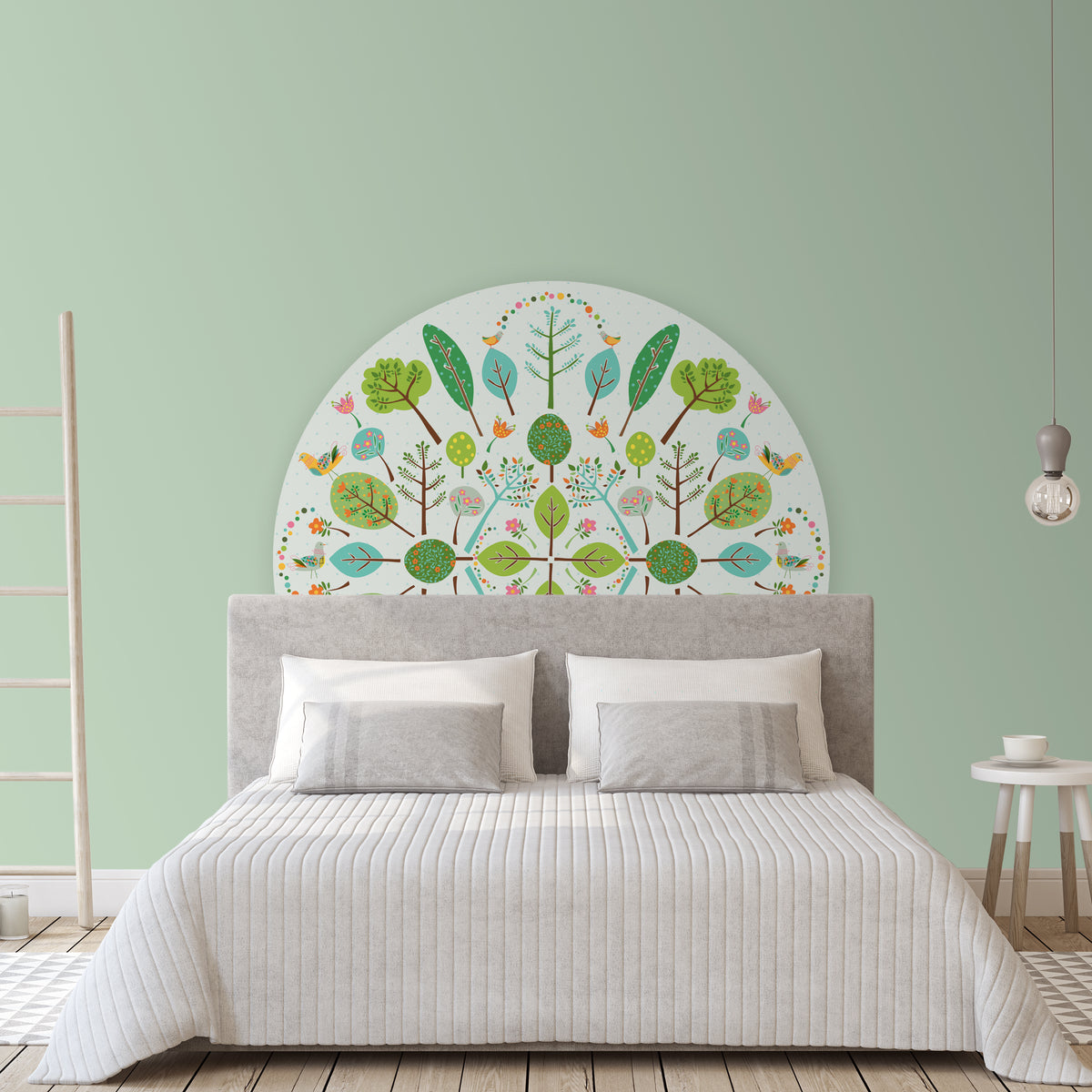 מדבקת קיר- מנדלת עצים רקע אפרפר