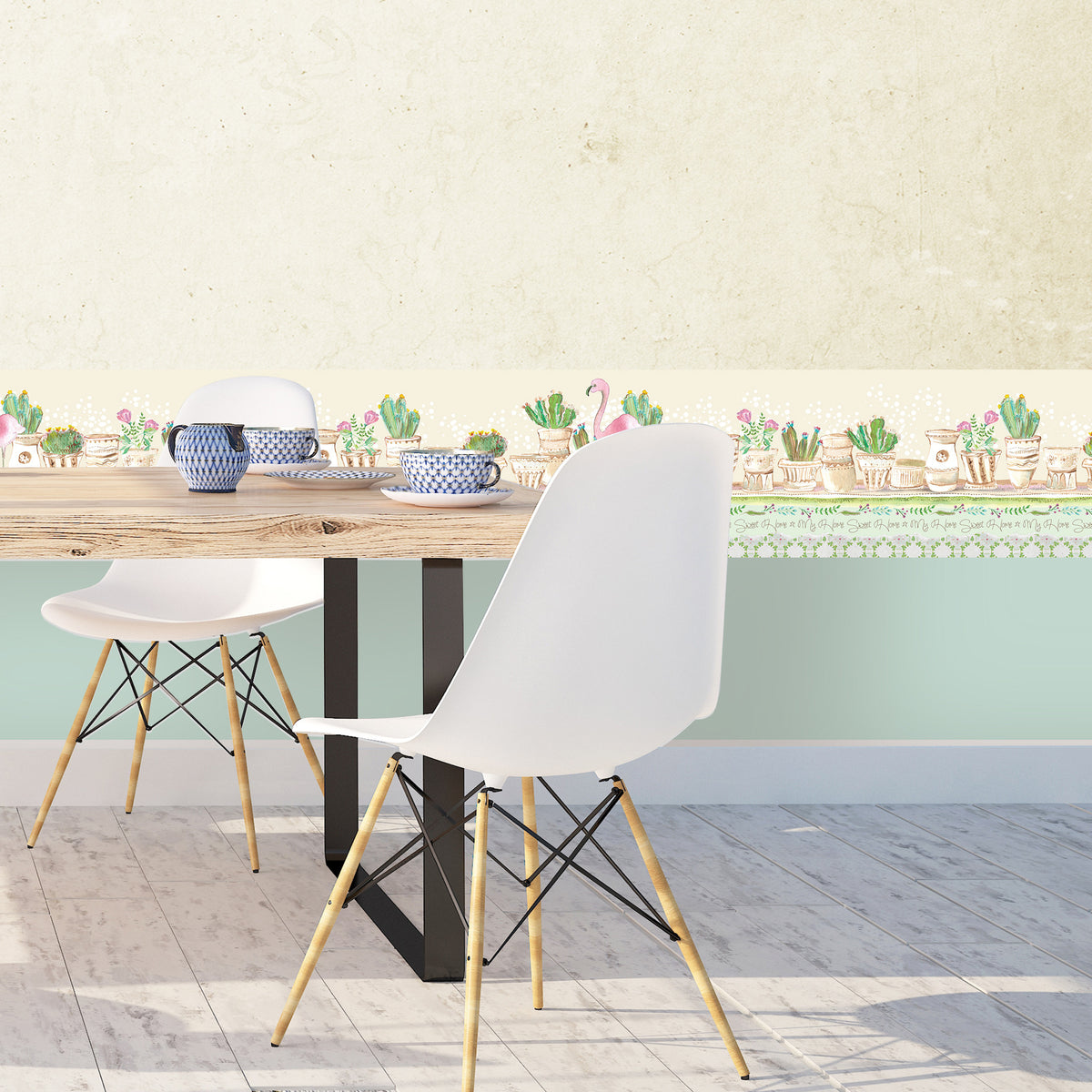 בורדר קיר עציצים חומים- שמנת