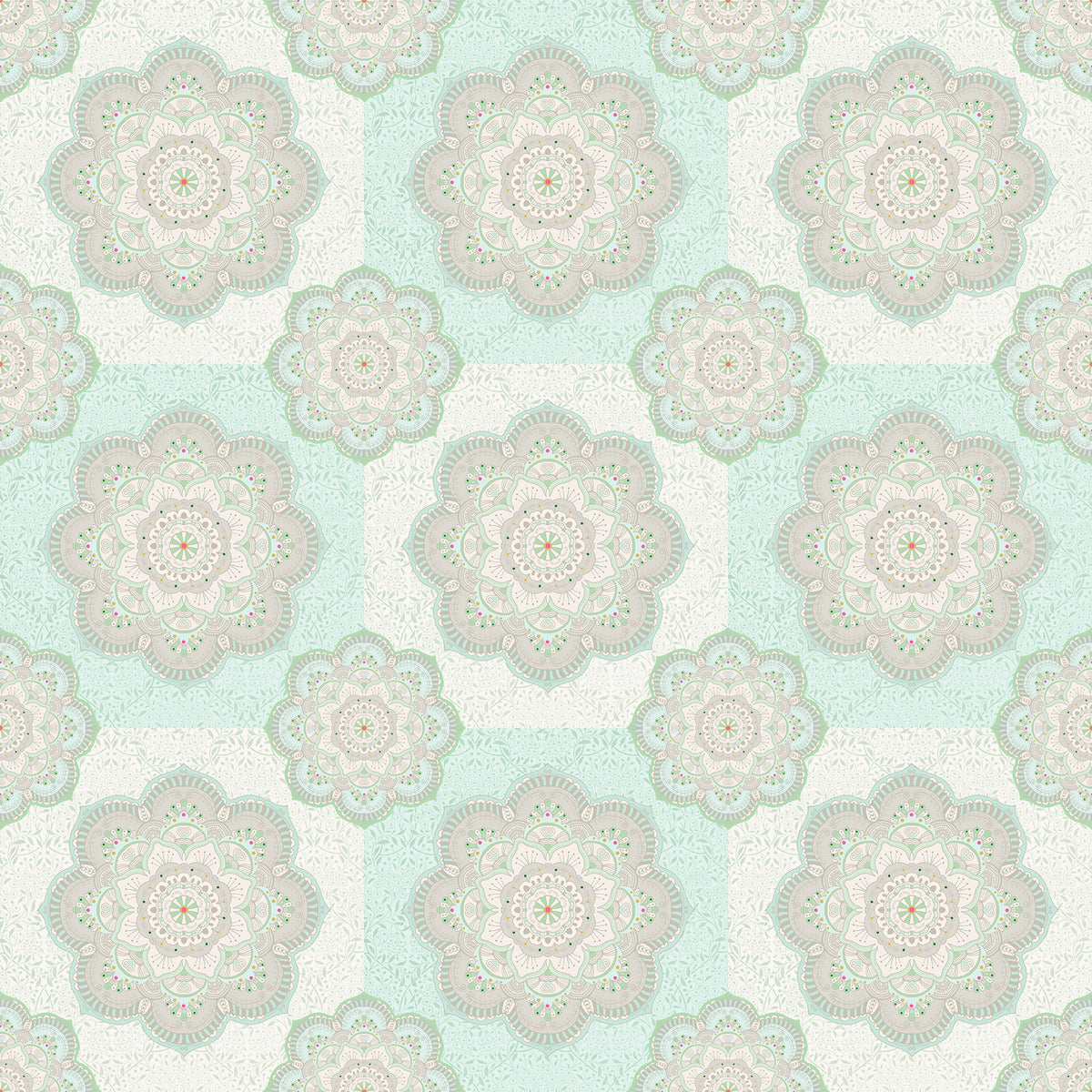 שטיח pvc  - ריבועי מנדלה שמנת/תכלת