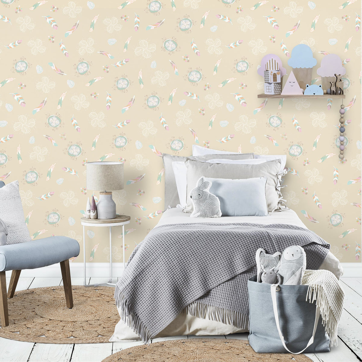 טפט קיר אינדיאני נוצות מוקה