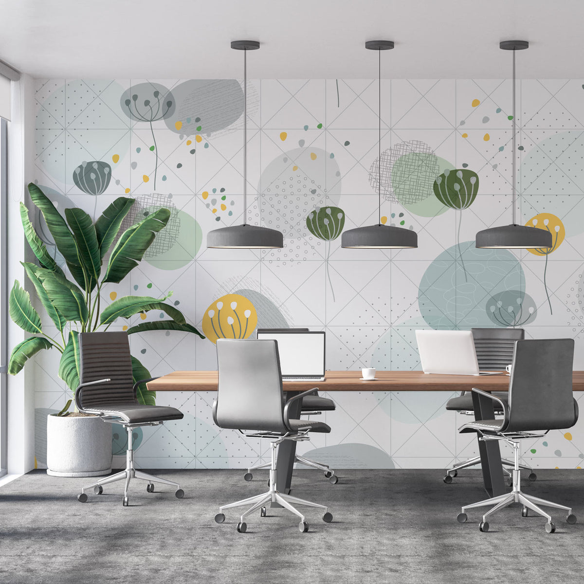 טפט קיר פרחים ואבקנים- לבן עם נגיעות צהוב