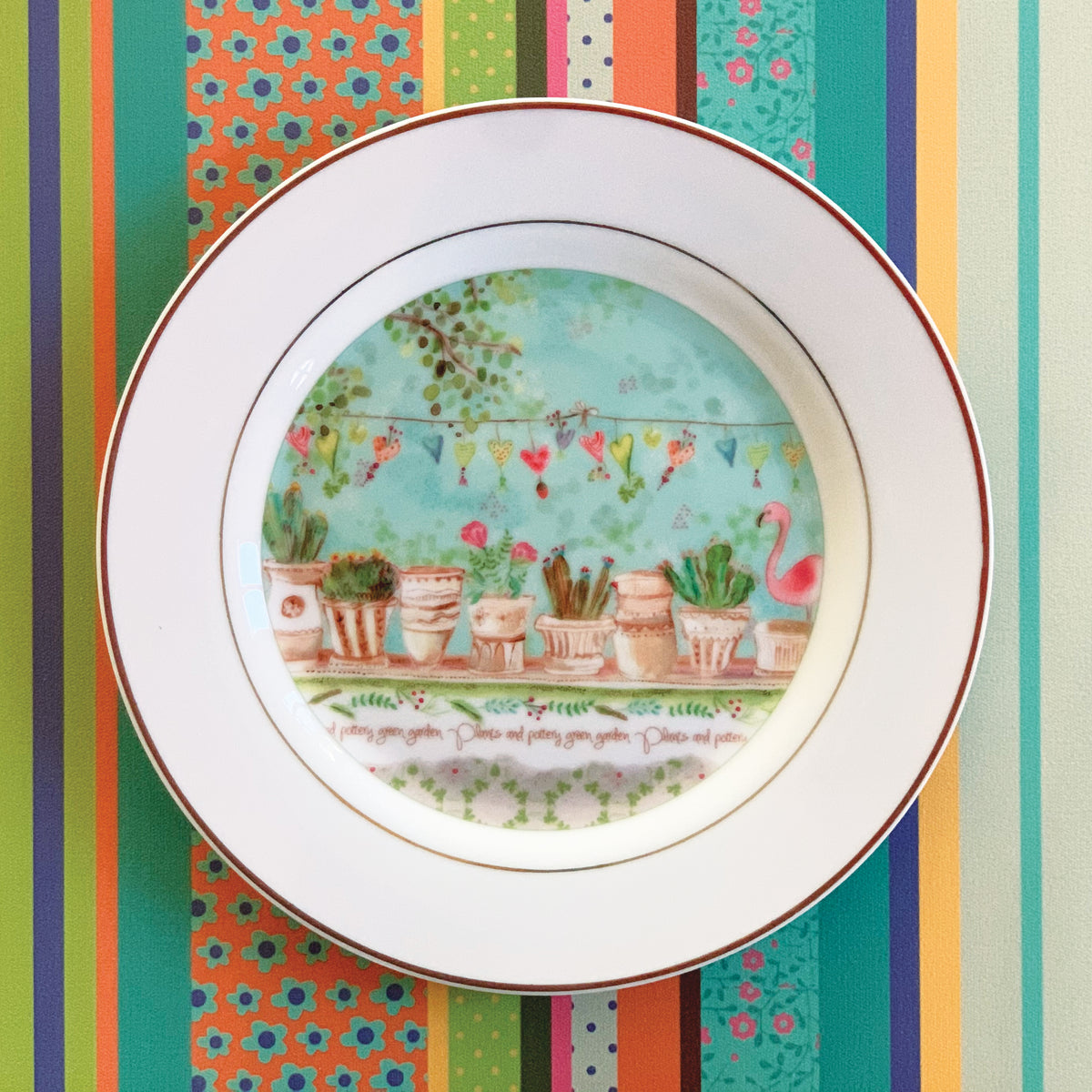 צלחת קרמיקה מודפסת- עציצים בגינה