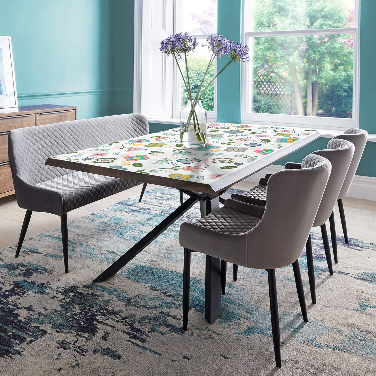 מפת שולחן pvc מלבנית פרחים סקנדינביים - לבן