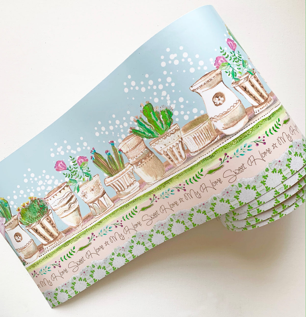 בורדר קיר עציצים חומים- תכלת