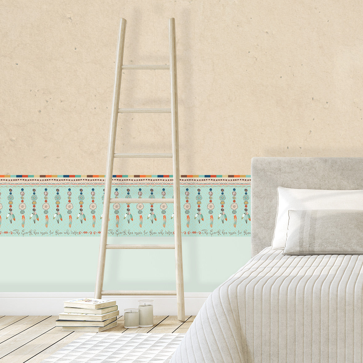 בורדר קיר נוצות אינדיאני טורקיז