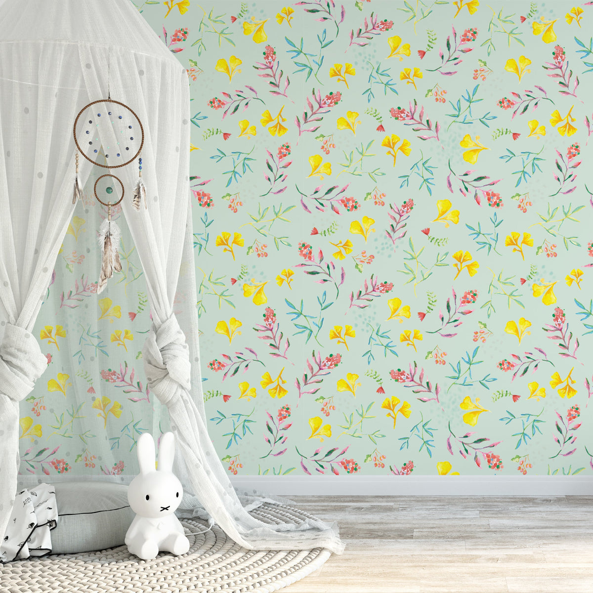 טפט קיר פרחים מיקה תכלת