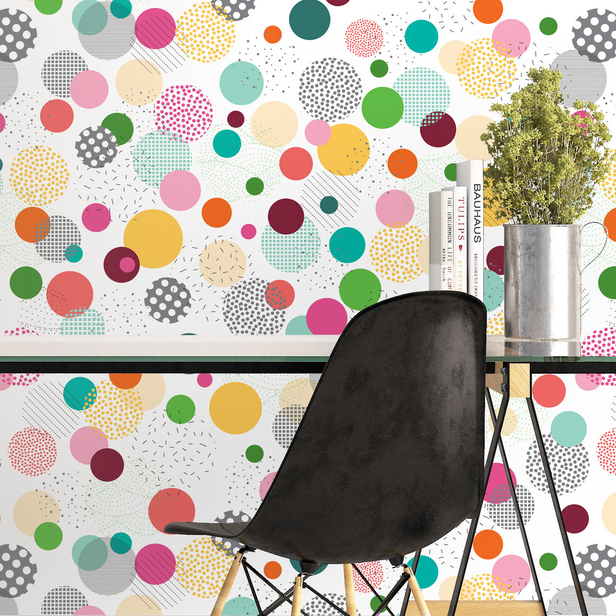 טפט בועות צבעוניות על רקע לבן