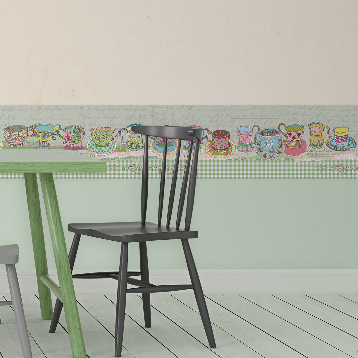 בורדר קיר ספלים ירקרק