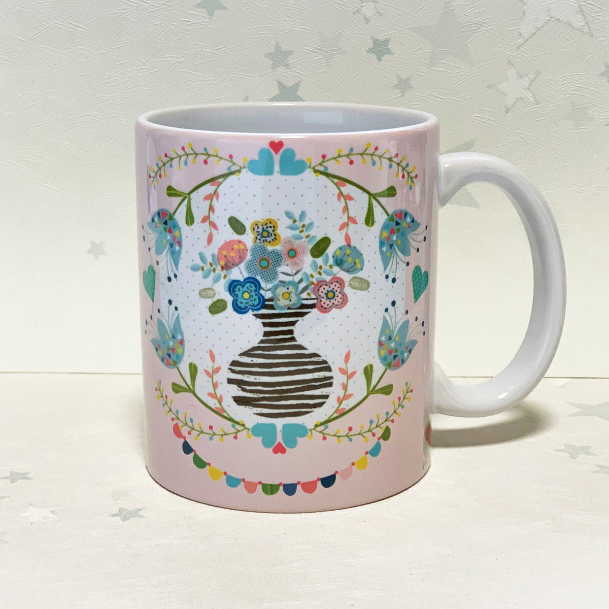 ספל קרמיקה מצוייר- פרחים סקנדינבים