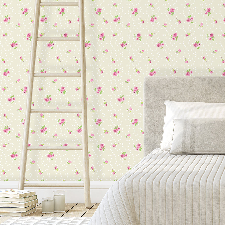 טפט קיר ניצני ורדים- שמנת