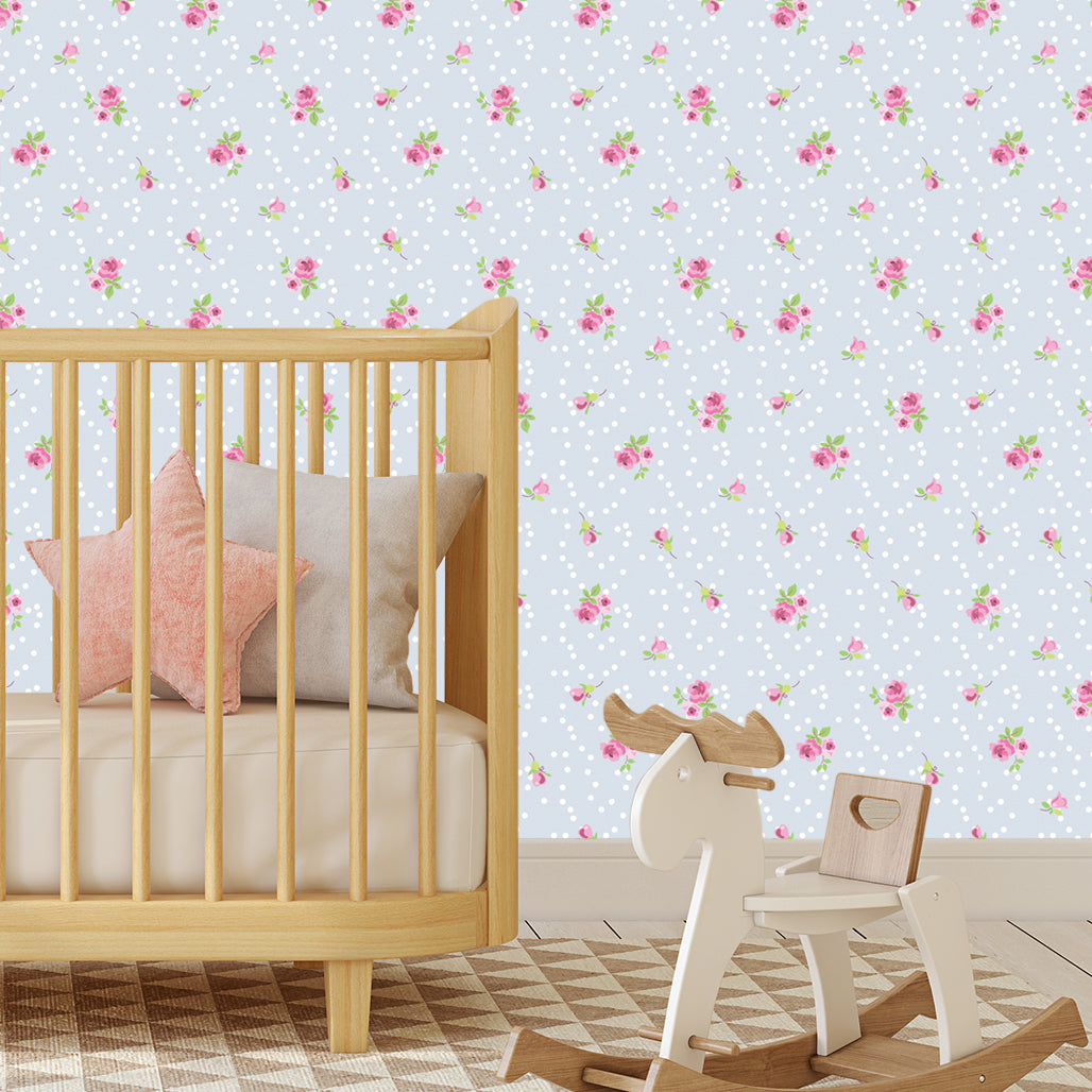 טפט קיר ניצני ורדים- תכלת