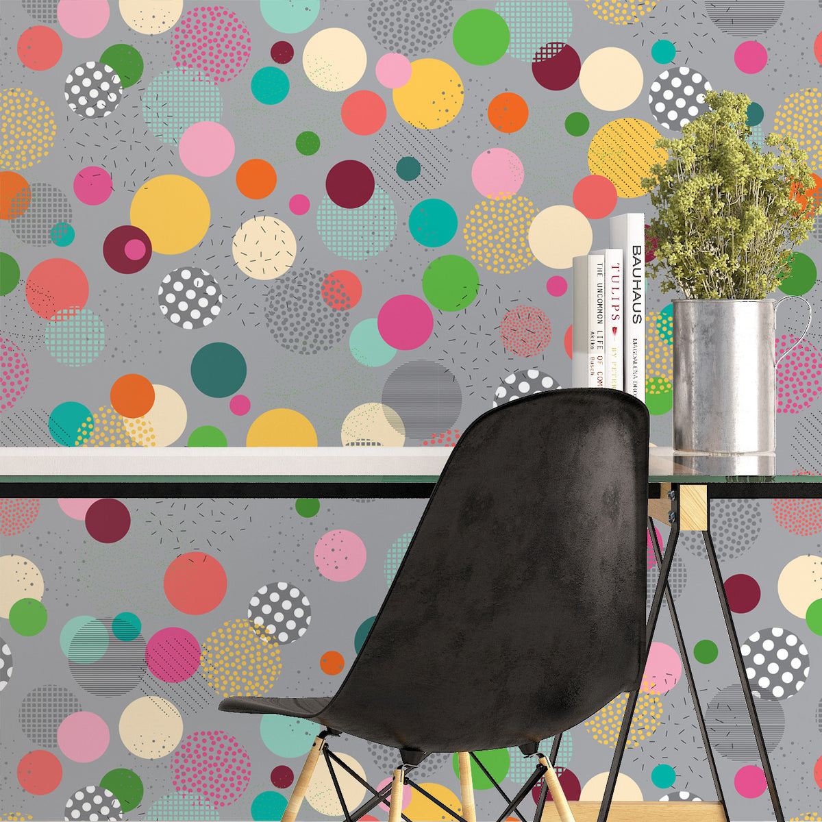 טפט בועות צבעוניות על רקע אפור