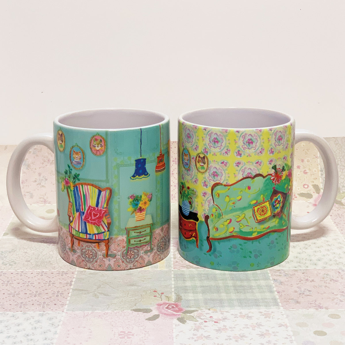 זוג ספלי קרמיקה מודפסים- cozy home