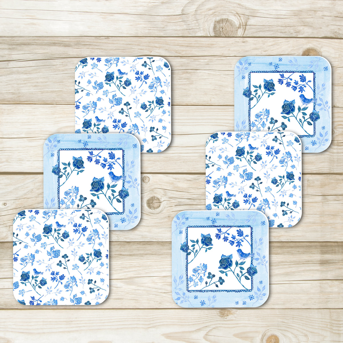 סט תחתיות לכוסות- פרחים כחול לבן אורלי