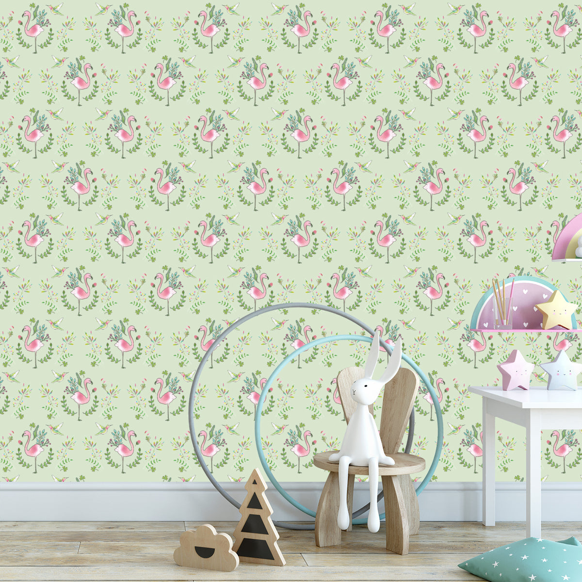 טפט קיר פלמינגו- ירקרק