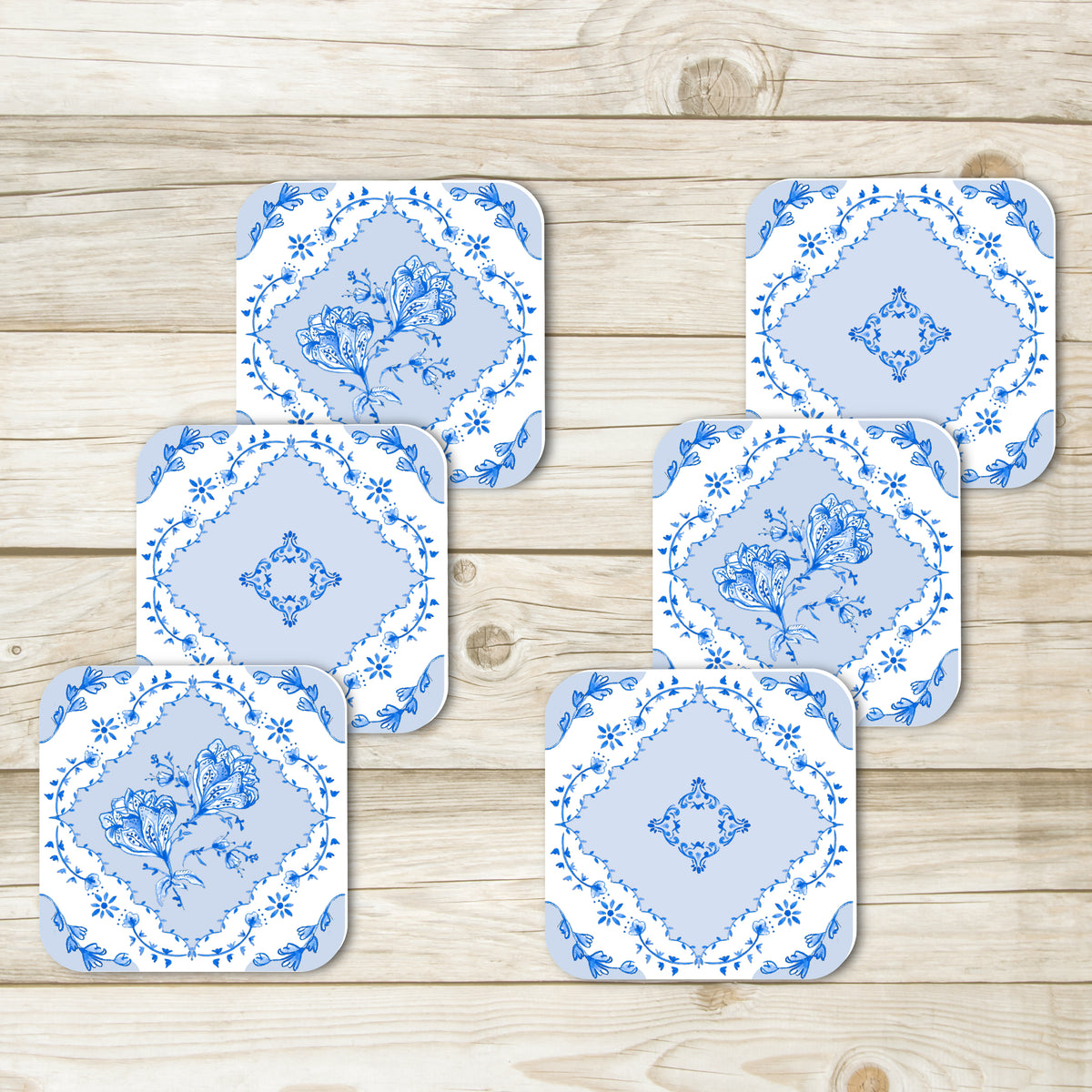 סט תחתיות לכוסות- אריחים פורטו כחול לבן