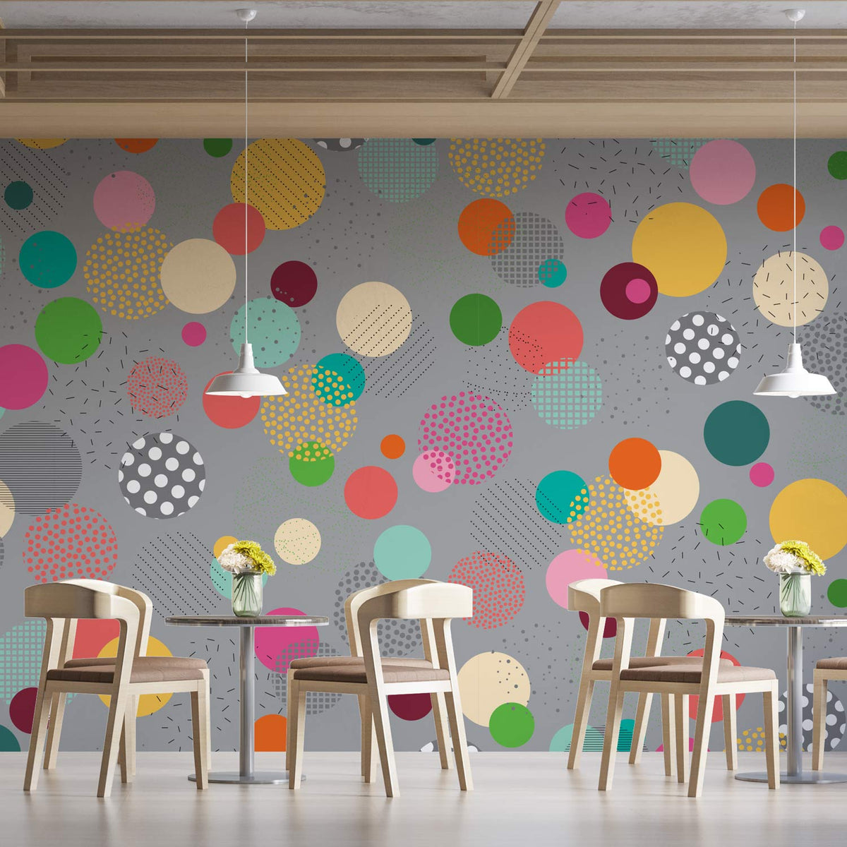 טפט בועות צבעוניות על רקע אפור