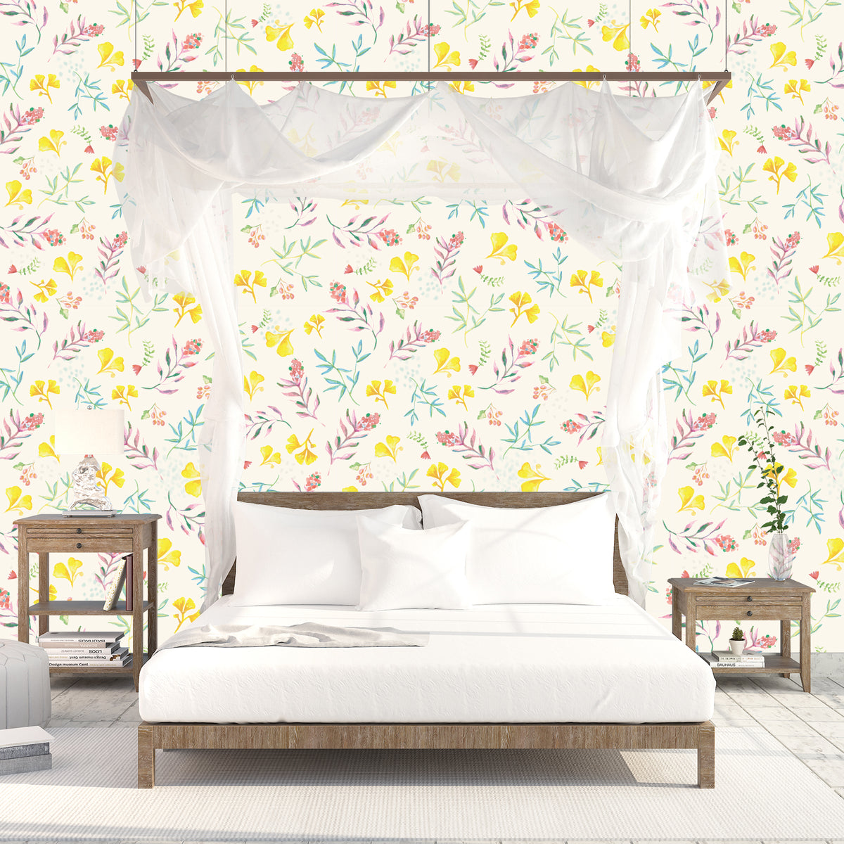 טפט קיר פרחים מיקה שמנת