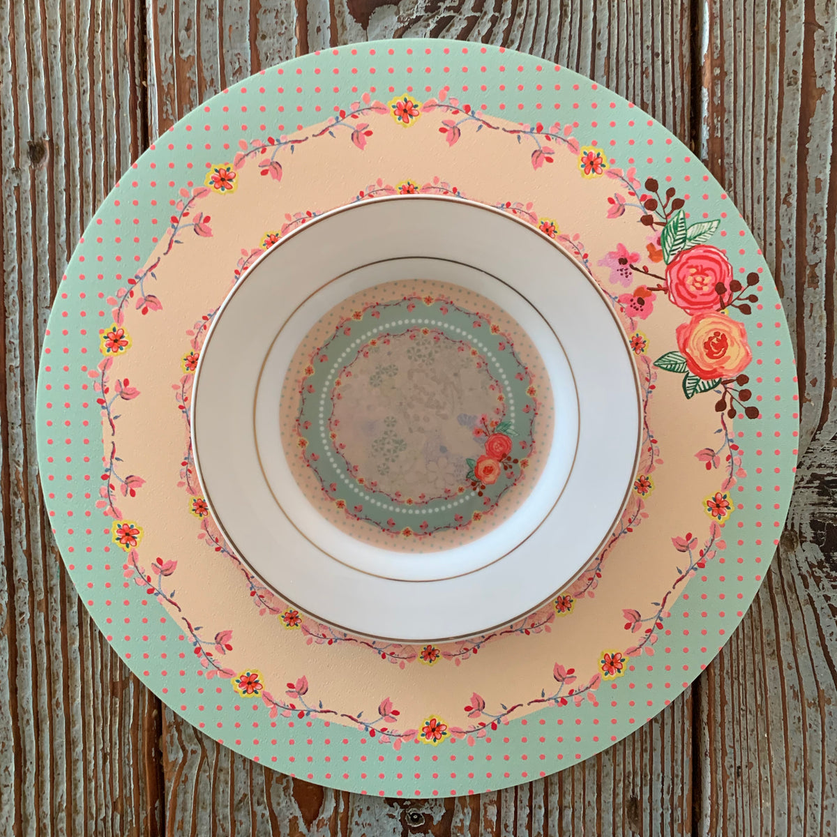 פלייסמט מעגל פרחים - ורוד