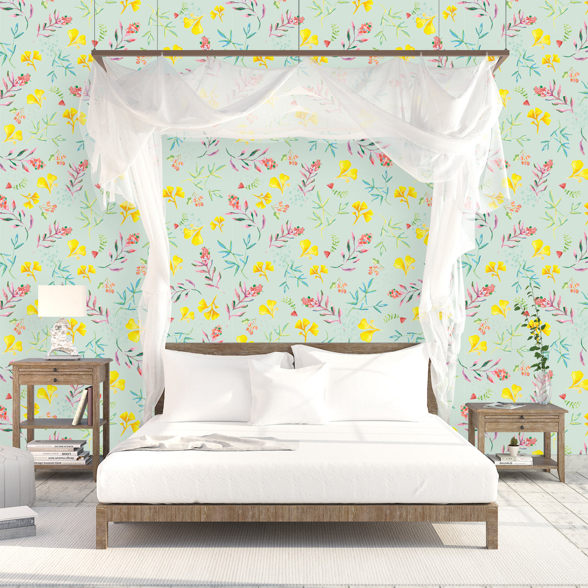 טפט קיר פרחים מיקה תכלת