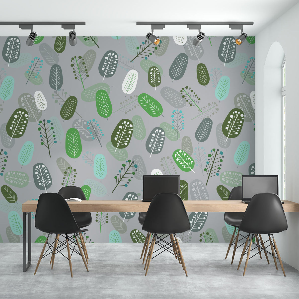 טפט קיר דוגמת עלים גיאומטריים- אפור