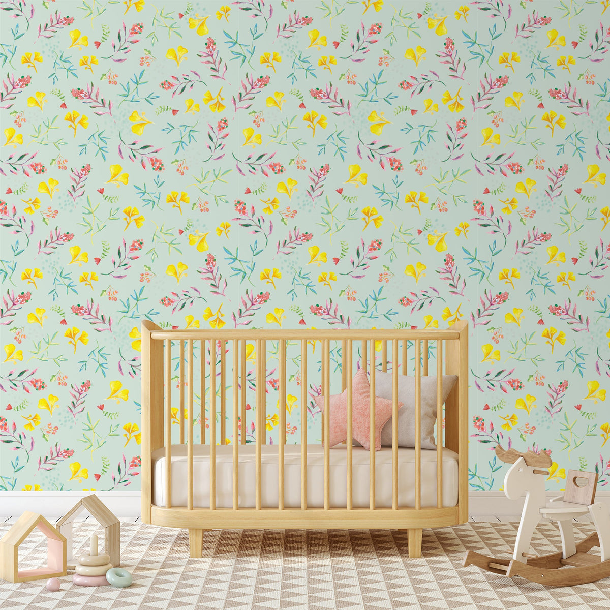 טפט קיר פרחים מיקה תכלת