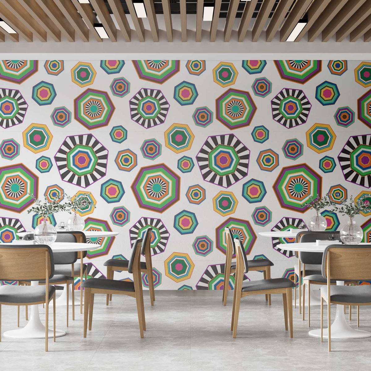 טפט קיר משושים פסיכודלי לבן