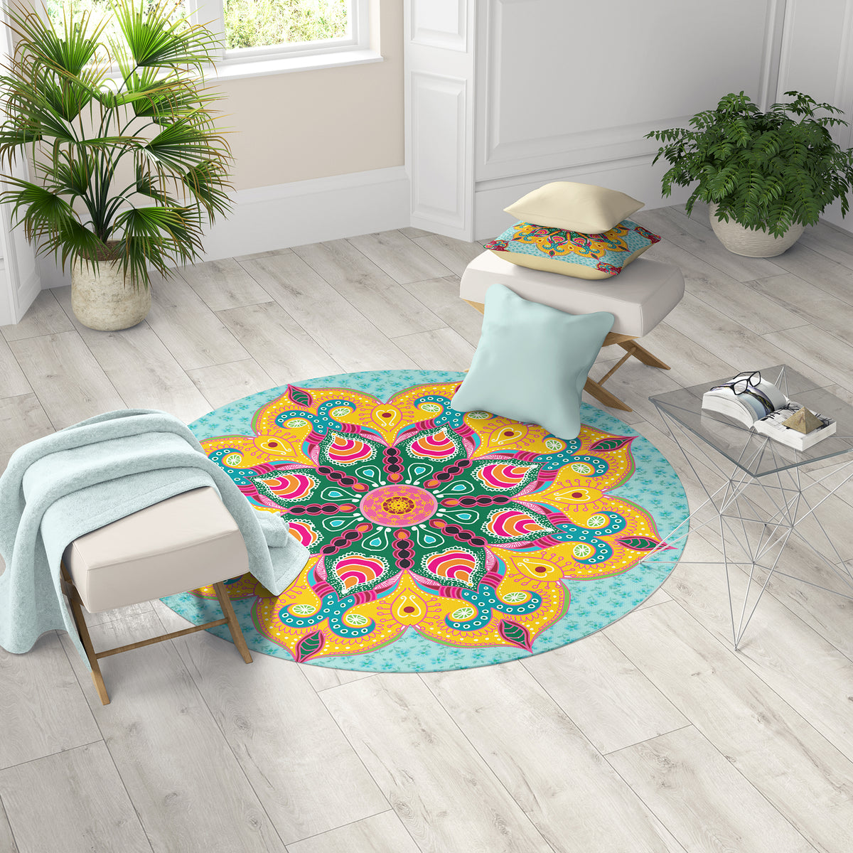 שטיח עגול pvc- מנדלת African Yellow