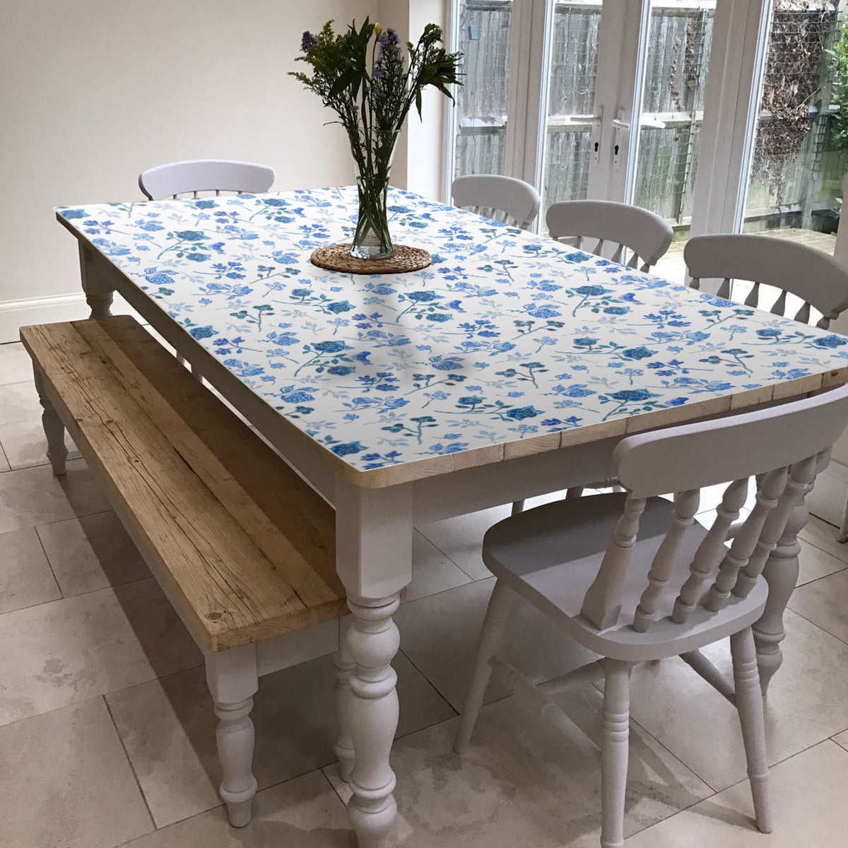 מפת שולחן pvc מלבנית כחול לבן - אורלי