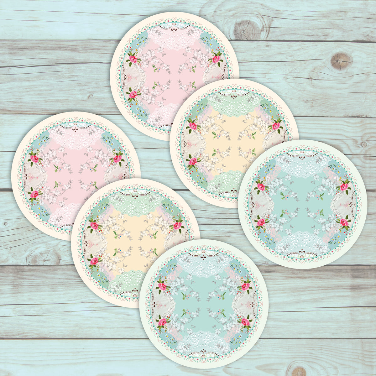 סט תחתיות pvc לכוסות- תחרה